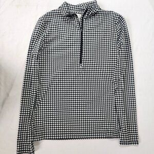 Lou & Grey Women's Black White Houndstooth Quarter Zip Long Sleeve Shirt SMALL
